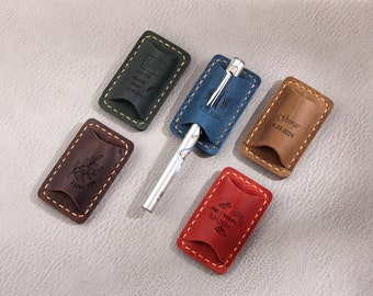 Personalised Pen Holder Clip, Engraved Genuine Leather Double Pen Clip Holder, Leather pen Pencil Holder Clip for Notebook Journal