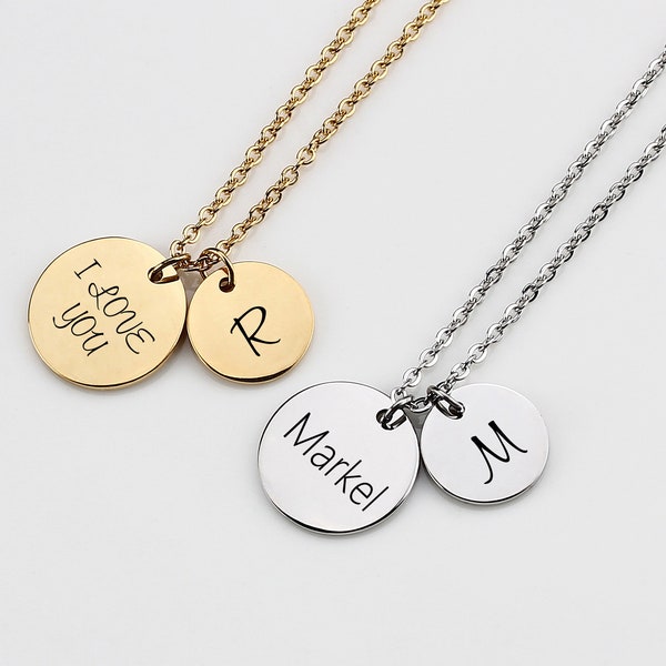 Personalized Gold Disc Necklace, Initial Name, Custom Jewelry