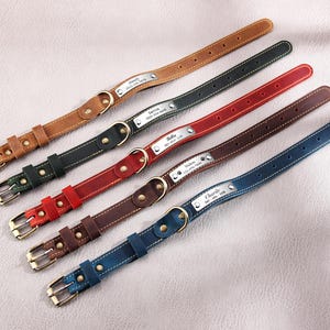 Leren halsband, gepersonaliseerde verstelbare leren halsband, lederen halsband voor huisdieren, aangepaste halsband met naamplaatje