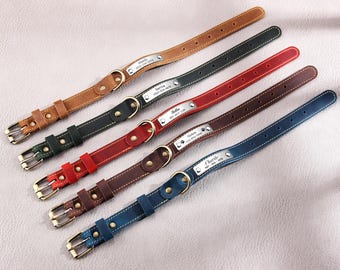 Collier pour chien en cuir, Collier pour chien en cuir réglable personnalisé, Collier pour animal de compagnie en cuir véritable, Collier pour chien personnalisé avec plaque signalétique