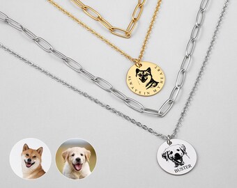 Layer Pet Portrait Necklace, Custom Choker Disc With  Pet Photos And Name, Pet Memorial Jewelry, Pet Memorial Gift for Dog Mom