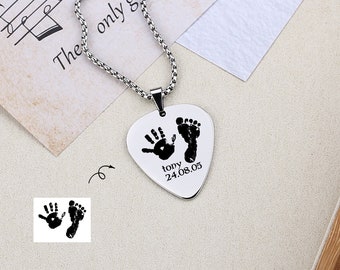 Fingerabdruck Halskette, Personalisierte Handdruck Fingerabdruck Halskette, Baby Fußabdrücke Gitarren Pick Halskette, Memorial Fingerprint Schmuck