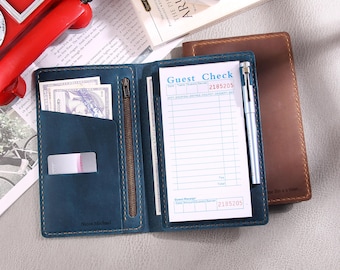 Leather Server Books Holder for Waitress Book With Zipper Pocket, Restaurant Waitstaff Organizer, Serving Book Guest Check Book Holder