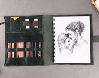 Personalized Leather Sketchbook Cover, Custom 9"x12" Leather Artist Case, Artists gifts, Handmade A4 Leather Artist Sketch Pad Cover