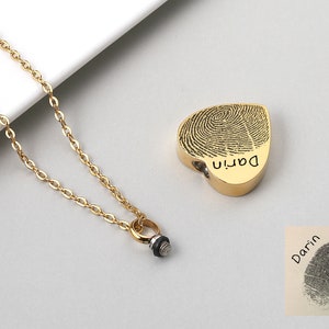 Personalized Cremation Urn Jewelry for Human Ashes,  Fingerprint Handwriting Ashes Keepsake, Memorial Heart Necklace for loss of Mom Dad