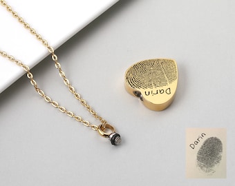 Urna funeraria personalizada para cenizas humanas, recuerdo de cenizas con huella dactilar y escritura, collar conmemorativo en forma de corazón por la pérdida de mamá o papá.