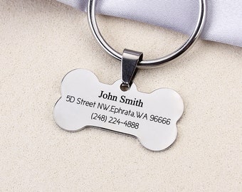 Engraved Dog Tag, Personalized Bone Dog Tag ID, Pet Memorial Pet Lover's Key Chain