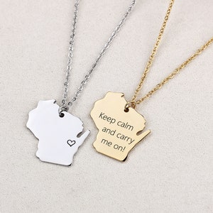 Collier personnalisé du Wisconsin - Collier gravé de l'État du Wisconsin - Collier de l'État du Wisconsin - Cadeau de la Saint-Valentin