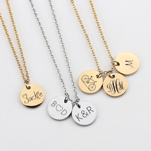 Personalized Gold Disc Necklace, Initial Disk Necklace, Minimalist Necklace, Custom Jewelry, Gift for Her