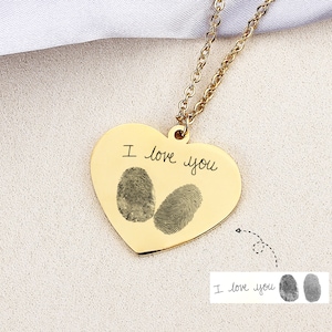 Fingerabdruck Halskette, Schmuck mit Gravur, Fingerabdruck Handschrift Schmuck, Herz Anhänger, Foto Anhänger
