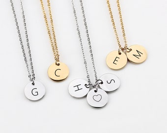 Personalized Initials Necklace, Initials Disc Necklace, Bridesmaid Gift, Wedding Gift, Personalised Necklace, Customised Necklace