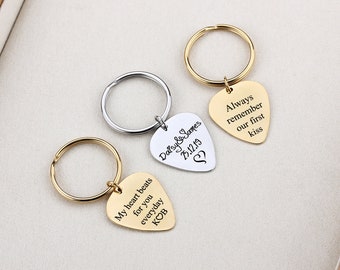 Personalized Guitar Pick Keychain, Anniversary Gift Engraved Guitar Pick,  Metal Pick Men’s Gift Custom Guitar Pick