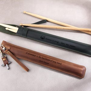 Personalized Leather Drumstick Case, Engraved Leather Drumstick Holder for Musician, Gift for Drummer, Drumstick Sleeve, Drum Accessories