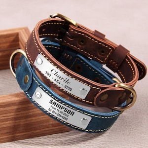 Personalized Adjustable Leather Dog Collar, Leather Dog Collar, Genuine Leather Pet Collar, Custom Dog Collar with Name Plate,Pet Lover Gift