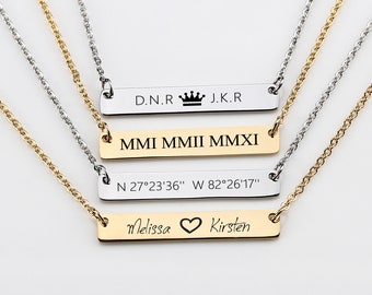 Personalized Bar Necklace, Gold Bar Necklace,  Custom Name Bar Necklace,Engraved Roman Necklace,Name Bar Necklace,Monogram Necklace