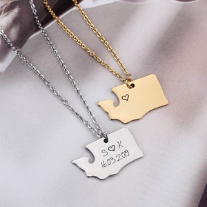 Collier Washington, collier pendentif Washington, collier breloques Washington, bijoux Washington, collier texte personnalisé