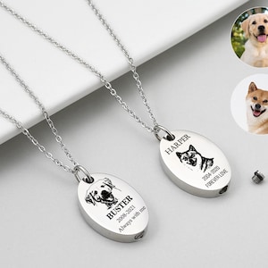 Cremation Necklace for Human or Pet Ashes Custom Engraved, Pet  Cremation Jewelry, Pet Portrait Memorial Jewelry, Loss of Dog Gift