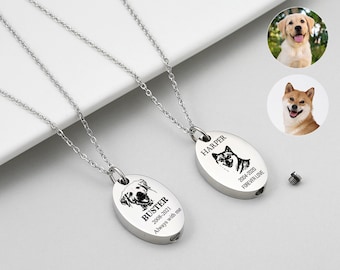 Cremation Necklace for Human or Pet Ashes Custom Engraved, Pet  Cremation Jewelry, Pet Portrait Memorial Jewelry, Loss of Dog Gift