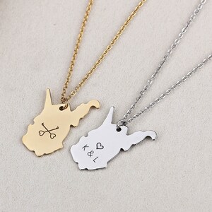 Personalized West Virginia Necklace, West Virginia Jewelry, West Virginia Silhouette, West Virginia Bridesmaids Gifts