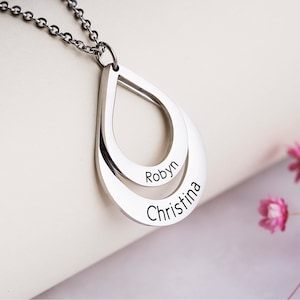 Personalized Drop Shaped Family Necklace, Mom Gift, Mom Necklace, Personalized Mothers Necklace Gift, Mother Necklace With Kids Names