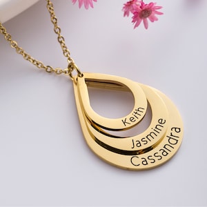 Family Drop Shape Necklace, Custom Family Necklace, Generation Necklace, Perfect Gift For Mom and Grandma