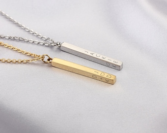 Personalized 4 Side Bar Necklace, Charm Name Necklace, Dainty Engraved Necklace,  Custom 4 Sides Bar Necklace,  Personalized Gift For Her