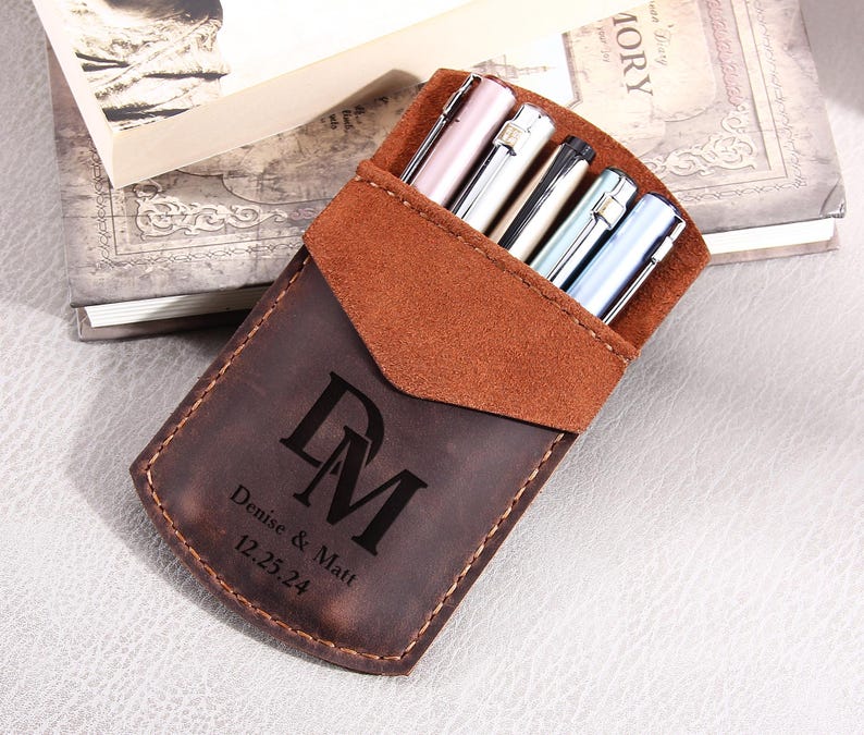 Personalized Pocket Protector, Pencil Case, Leather Pen Pouch, Fountain ...
