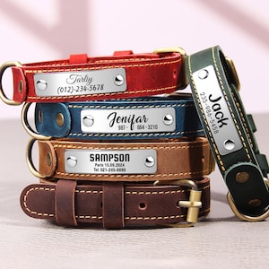 Leren halsband, gepersonaliseerde halsband, lederen halsband, aangepaste halsband met naamplaatje