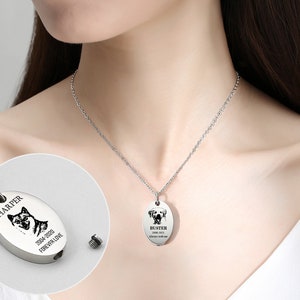 Haustier Urne Halskette, Haustier Urne Asche, Haustier Erinnerung Schmuck, Haustier Urne Asche, Asche Halskette, Gravur Haustier Portrait vom Foto, Haustier Verlust Geschenke