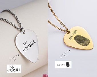 Echte Fingerabdruck Halskette, personalisierte Hand-Druck Halskette, Baby Fußabdrücke Gitarre Pick Halskette, Memorial Fingerprint Schmuck