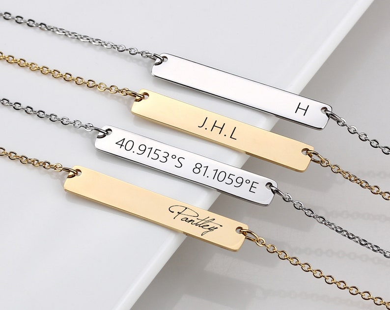 Personalized Bar Necklace, Gold Bar Necklace, Custom Name Bar Necklace,Engraved Roman Necklace,Name Bar Necklace,Monogram Necklace image 2