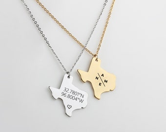 TX State Halskette, Silber Gold Texas State Halskette, State Shaped Halskette, Abschiedsgeschenk, individuelles Texas Geschenk, personalisiertes State Geschenk