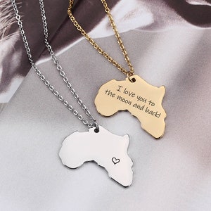 Collar con colgante de África personalizado, collar de país de origen, collar de África, collar de África dorado, collar de plata para el regreso a casa