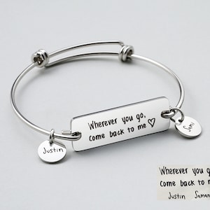 Personalised Actual Handwriting Bngle Bracelet, Fingerprint Bracelet, Signature Jewelry, Keepsake Bracelet, Engraved Name Bangle