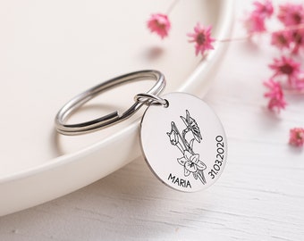 Flower Keychain - Wildflower Keyring - Birthday Gift for Her - Birth Flower Keychain - Gift for Friends - Gift for Daughter - Gift for Mom