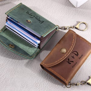 Personalisierte Minimalist Leder Brieftasche Kartenhalter, benutzerdefinierte schlanke minimale kleine Leder Brieftasche, Schlüsselanhänger Brieftasche, Geschenk für Männer und Frauen