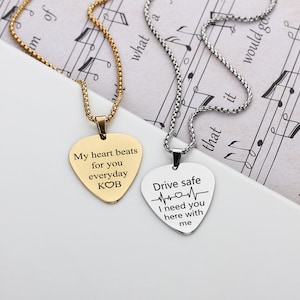 Personalized Guitar Pick Necklace, Anniversary Gift Engraved Guitar Pick,  Metal Pick Men’s Gift Custom Guitar Pick