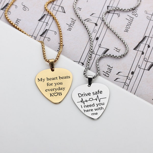 Personalized Guitar Pick Necklace, Anniversary Gift Engraved Guitar Pick,  Metal Pick Men’s Gift Custom Guitar Pick
