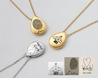 Fingerprint Handwriting Necklace,  Memorial Fingerprint Jewelry, Drop Charm Fingerprint Necklace,  Memorial Gift, Gift for Grandma