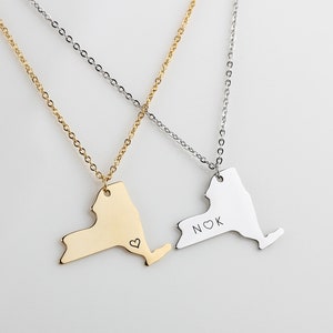 Collier New York, breloque de l'État de New York, pendentif de bijoux d'État, breloque amitié prénom personnalisé, souvenir de voyage, cadeau meilleur ami