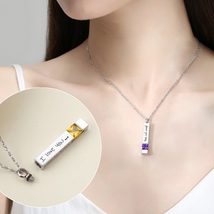 Urn Bar Necklace, Birthstone Ashes Necklace, Custom Fingerprint Handwriting Necklace, Cremation Jewelry Necklace, Name Memorial Necklace