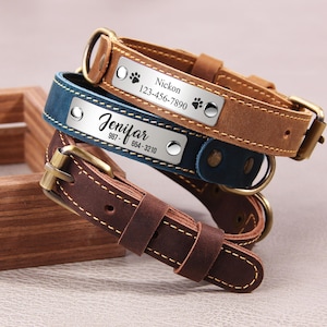 Gepersonaliseerde verstelbare leren halsband, leren kattenhalsband, lederen halsband voor huisdieren, aangepaste halsband met naamplaatje, cadeau huisdierliefhebber