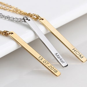 Personalized Bar Necklace, Gold Bar Necklace,Engraved Bar Necklace,Custom Name Bar Necklace,Vertical Name Bar Necklace,Monogram Necklace