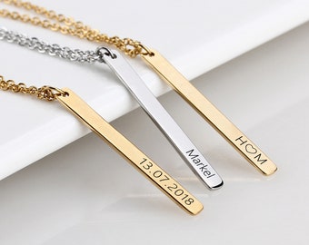 Personalized Bar Necklace, Gold Bar Necklace,Engraved Bar Necklace,Custom Name Bar Necklace,Vertical Name Bar Necklace,Monogram Necklace