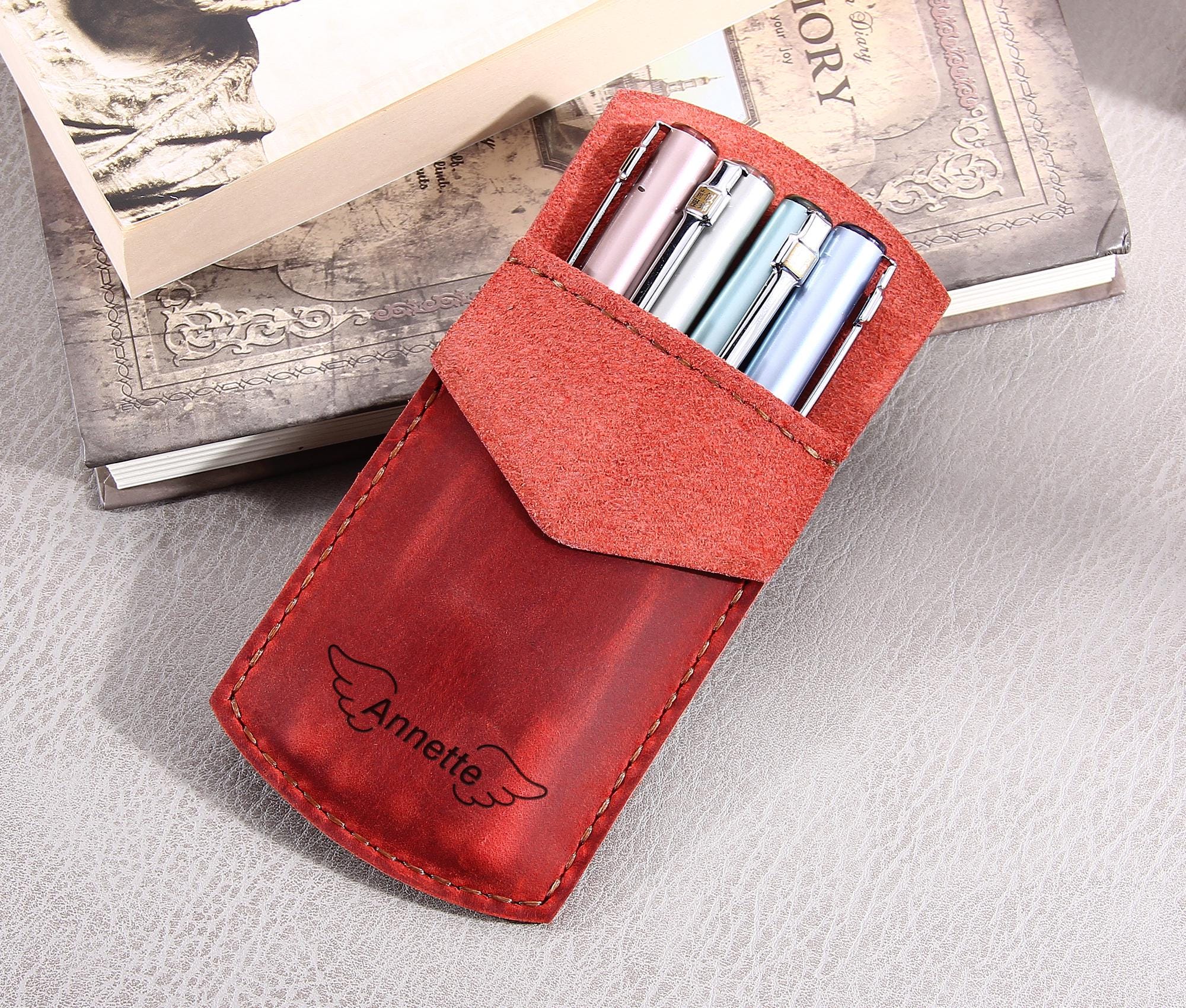 Personalized Pocket Protector, Pencil Case, Leather Pen Pouch, Fountain ...