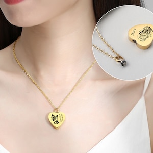Personalized Cremation Urn Necklace for Ashes Memorial, Engraving Heart Pet Portrait Necklace Loss of Dog Gift Jewelry for Dog Pets Ashes