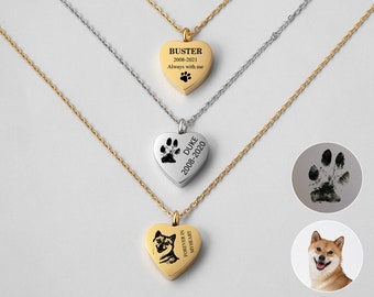 Collana con urna per animali domestici, gioielli per cremazione, gioielli commemorativi con ritratto di animale domestico, collana a forma di cuore per cremazione, regali per la perdita di un animale domestico, urna per ceneri di animali domestici, collana per ceneri