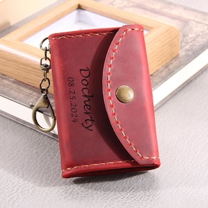 Personalisierte minimalistische Leder Brieftasche Kartenhalter, benutzerdefinierte Schlüsselanhänger Karte Brieftasche, dünne minimale kleine lederne Brieftasche, Geschenk für Vater, Mutter