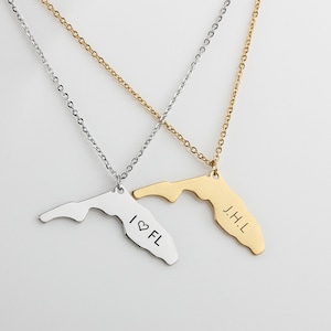 Ketting Florida, ketting kaart Florida, ketting My Heart In Florida, I Love Florida, ketting Custom State, kaartsieraden, sieraden Florida