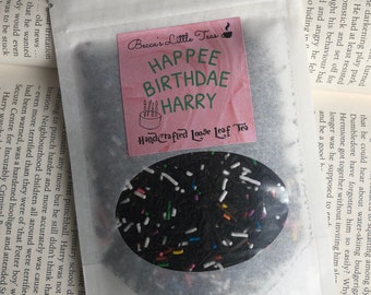 Happee Birthdae Harry Inspired Tea | Bookish tea, Harry Potter, Birthday gift, confetti cake